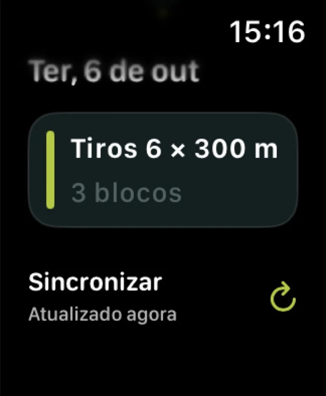 Agenda do Apple Watch com o treino Tiros 6 × 300 m de terça